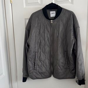 Zara Charcoal Quilted Bomber Jacket